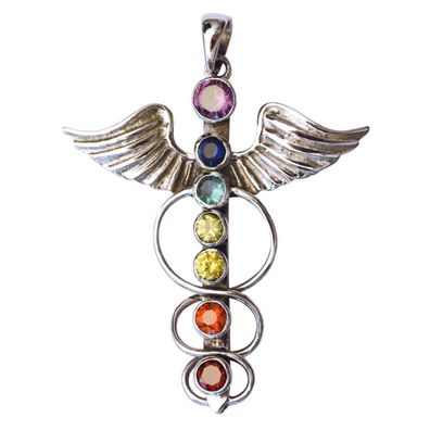 Anhänger CHAKRA Kundalini 4 cm Silber 925er 6,2 g Zirkonia Engelsflügel