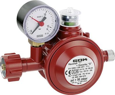 Niederdruckregler GOK Typ EN61-DS PS 16 bar 29 mbar 1,5 kg/h KLF x G 1 / 4 LH-KN