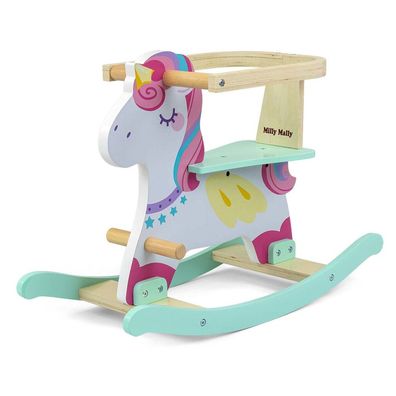 Milly Mally Lucky 12 Einhorn Holzschaukelpferd mit Rückenlehne