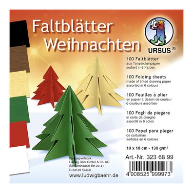Ursus FALTBL."WEIHNACHTEN" 130G.10x10CM, 100BL,6 FARBEN