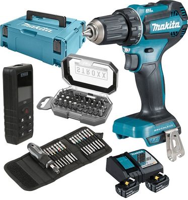 Makita Akkuschrauber DDF485RTJ-SET 2x 5Ah Akku 18v + Laser Entfernungsmesser