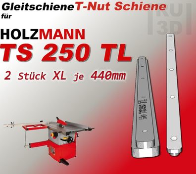 2x440mm T-Nut Schiene f. Holzmann TS 250 FL Tischkreissäge, Schiebeschlitten