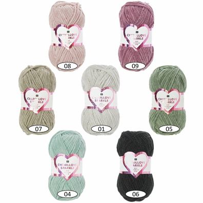 100g Rico Creative Chenillove Sparkle Wolle Garn Stricken Häkeln GP 59,90€/kg