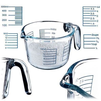 KADAX Messbecher, Küchenkrug, Becher, 0,5 l, Glasbehälter mit abgestufter Skala