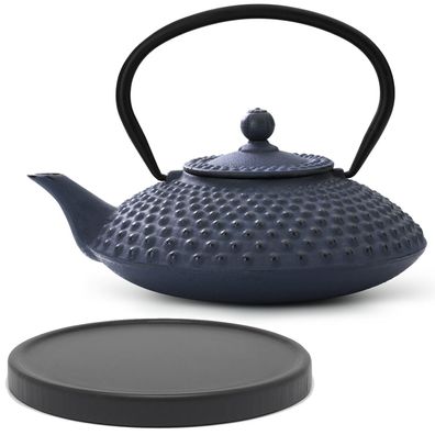 Bredemeijer Teekanne Gusseisen 1,25 L blau Set mit Teefilter Sieb & Untersetzer