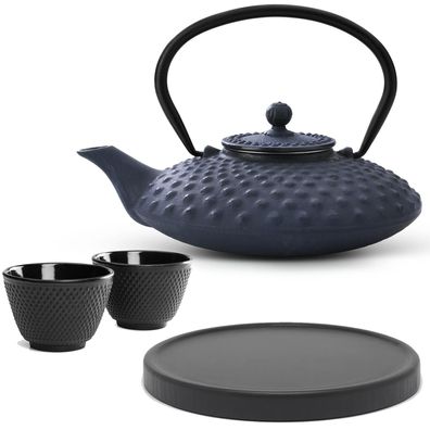 Bredemeijer Teekanne Gusseisen 0,8 L blau Set 2 Becher Teefilter Untersetzer