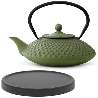 Bredemeijer Teekanne Gusseisen 1,25 L grün Set Edelstahl Teefilter Untersetzer