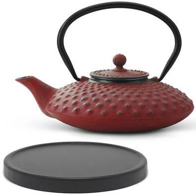 Bredemeijer Teekanne Gusseisen 0,8 L rot Set Edelstahl Teefilter Untersetzer