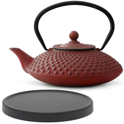 Bredemeijer Teekanne Gusseisen 1,25 L rot Set Edelstahl Teefilter Untersetzer