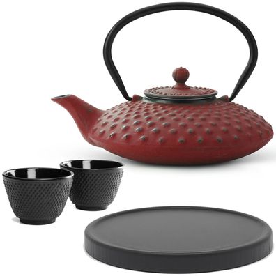 Bredemeijer Teekanne Gusseisen 0,8 L rot Set 2 Becher Teefilter Untersetzer