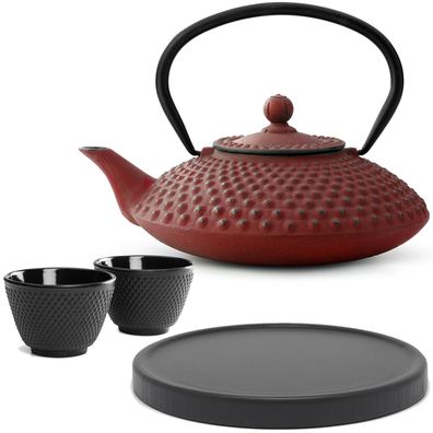 Bredemeijer Teekanne Gusseisen 1,25 L rot Set 2 Becher Teefilter Untersetzer