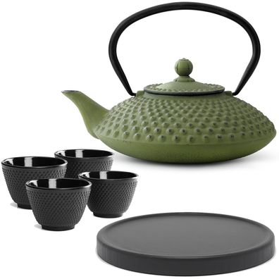Bredemeijer Teekanne Gusseisen 1,25 L grün Set 4 Becher Teefilter Untersetzer