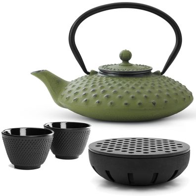 Bredemeijer Gusseisen Teekanne 800 ml grün Teekannen Set mit Teewärmer & 2 Teebecher