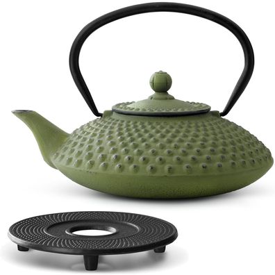 Bredemeijer Teekanne Gusseisen 1,25 L grün Set Untersetzer Edelstahl Teefilter