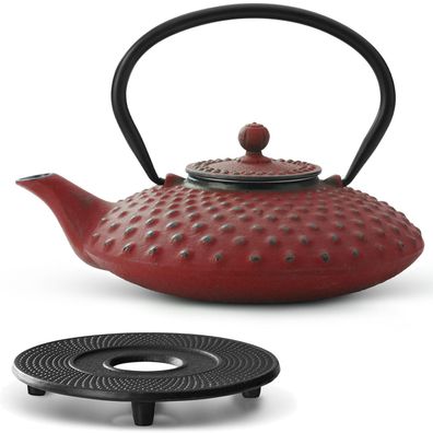 Bredemeijer Teekanne Gusseisen 0,8 L rot Set Untersetzer Edelstahl Teefilter