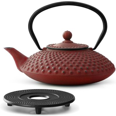 Bredemeijer Teekanne Gusseisen 1,25 L rot Set Untersetzer Edelstahl Teefilter