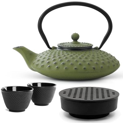 Bredemeijer Teekanne Gusseisen 0,8 L grün Set Stövchen 2 Becher Edelstahlfilter