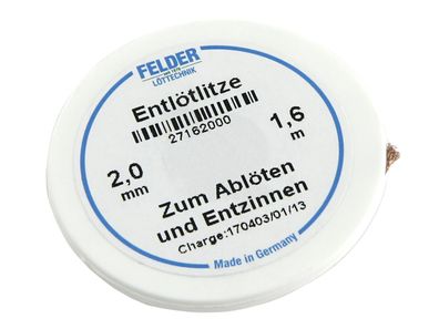 Entlötlitze FELDER, 2,0mm, mit halogenfreiem Flussmittel getränkte Kupferlitze, 1,60m