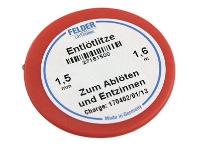 Entlötlitze FELDER, 1,50mm, mit halogenfreiem Flussmittel getränkte Kupferlitze, 1,60