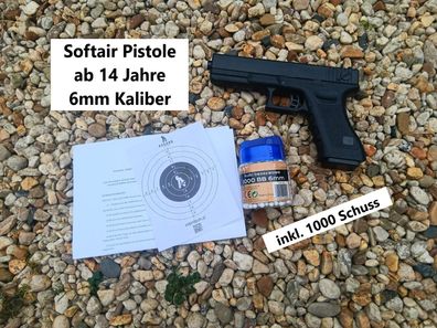 NEU Softair Airsoft Pistole mit Magazin + 1000 Schuss ab 14 Jahre 0,5 J NEW