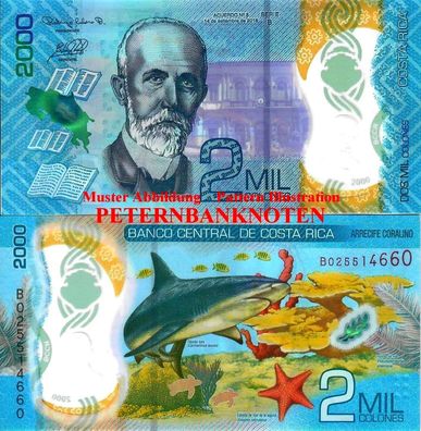 COSTA RICA 2000 Colones 2018 Unc P. NEW Polymer #6475#