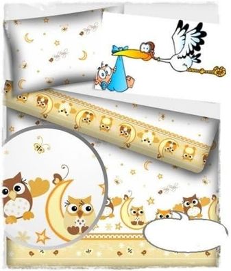 4myBaby | Baby Bettwäsche Set 4-teilig | 100% Baumwolle | 135x100 cm | Cream Owls Moo