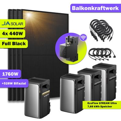 EcoFlow STREAM 3x AC Pro 7680Wh 1760W Balkonkraftwerk mit 4x JaSolar Modulen