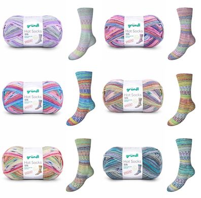 100g Gründl Hot Socks Silk 4-fach Sockenwolle Garn stricken häkeln GP 99,90€/1kg
