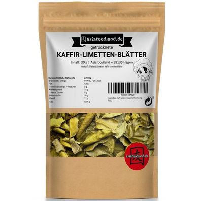 Asiafoodland - Kaffir Limetten Blätter - Lime Leaf - getrocknet - 30g