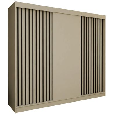 AX LIVING Cabinio Schwebetürenschrank Beige 240 cm Schwarze Lamellen