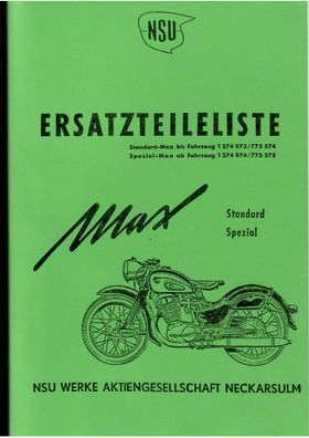 Ersatzteileliste NSU Max Standard Max Spezial, Motorrad, Oldtimer