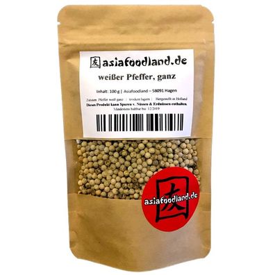 Asiafoodland - weißer Pfeffer - ganz - 100g