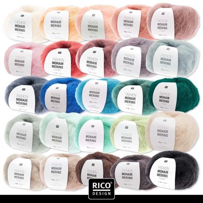 Rico Design 50 g Fashion Mohair Merino Chunky Wolle Stricken Häkeln 25 Farben