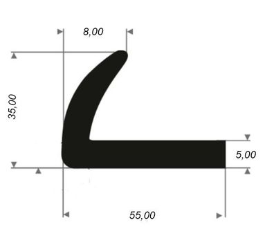 WKP21 Vollgummi EPDM Winkelprofil L - Profil 35x55x5 mm Gummiwinkel für Industrie
