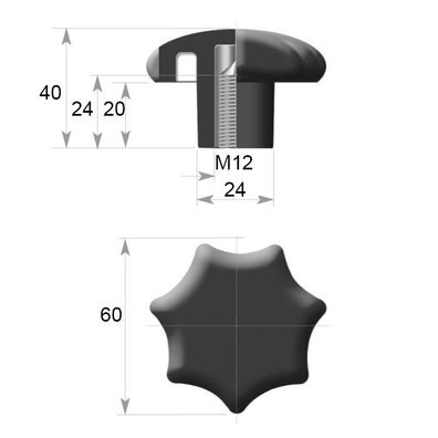 7SG60-IG12 sieben Ecken Kunststoff Sterngriff Dm 60 mm Griff Mutter mit Gewinde M12 M