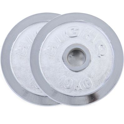 20kg 2x10kg Olympia Hantelscheiben Gusseisen Silber glänzend 50mm
