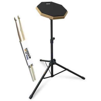 keepdrum Übungspad DP-BK8 schwarz 8 Zoll mit Stativ und Drumsticks 1 Paar