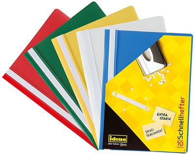 Idena 307007 Schnellhefter A4 Kunststoff, 10 Stück, 5 Farben, 2 x blau