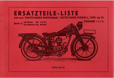 Eratzteile-Liste NSU Motorrad Type 301 TS , Motorrad, Oldtimer, Klassiker