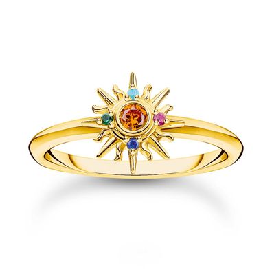 Thomas Sabo Schmuck Damen-Ring mit Sonne und Bunten Steinen Goldfarben TR2458-488-7