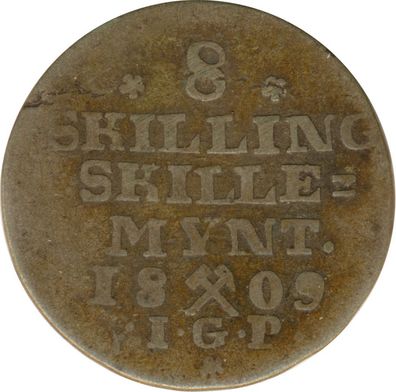 Norwegen 8 Skilling 1809 IGP Friedrich VI Silber*