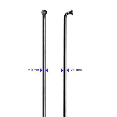 Speiche schwarz, 278mm, Ø = 2,0 Edelstahl, cnSpoke, 100 Stück, ohne Nippel, Messin