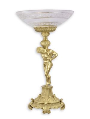 Eine Glasschale mit Bronzebeschlägen auf einem Ständer Replikat Retro Design Dekorati