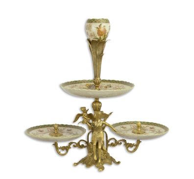 Eine zweistöckige Etagere aus Porzellan mit Bronzegefassung Replikat Retro Design Dek