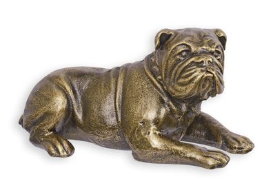Eine gusseiserne Figur einer liegenden englischen Bulldogge Replikat Retro Design Dek