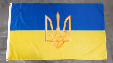 Fahne Flagge Ukraine mit Wappen - 90 x 150 cm