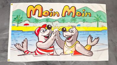 Fahne Flagge Moin moin Seehunde Strand Urlaub - 90 x 150 cm