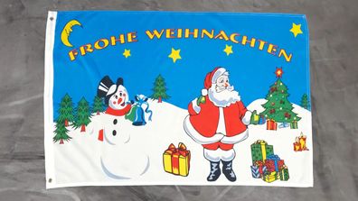 Fahne Flagge Frohe Weihnachten Schneemann Blau - 60 x 90 cm