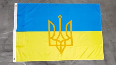 Fahne Flagge Ukraine mit Wappen - 60 x 90 cm