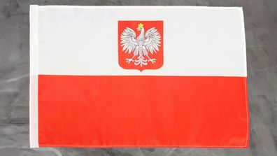 Fahne Flagge Polen mit Wappen - Stockfahne - 30 x 45 cm